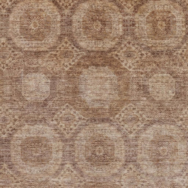 HomeRoots 9' X 12' Copper and Beige Abstract Geometric Area Rug - Washable, UV Protected, Soft Polyester Comfort 708282