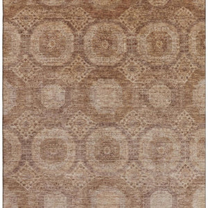 HomeRoots 9' X 12' Copper and Beige Abstract Geometric Area Rug - Washable, UV Protected, Soft Polyester Comfort 708282