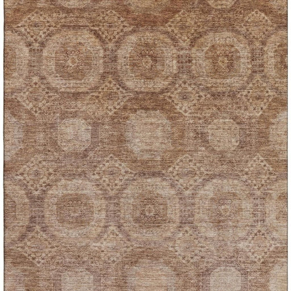 HomeRoots 9' X 12' Copper and Beige Abstract Geometric Area Rug - Washable, UV Protected, Soft Polyester Comfort 708282