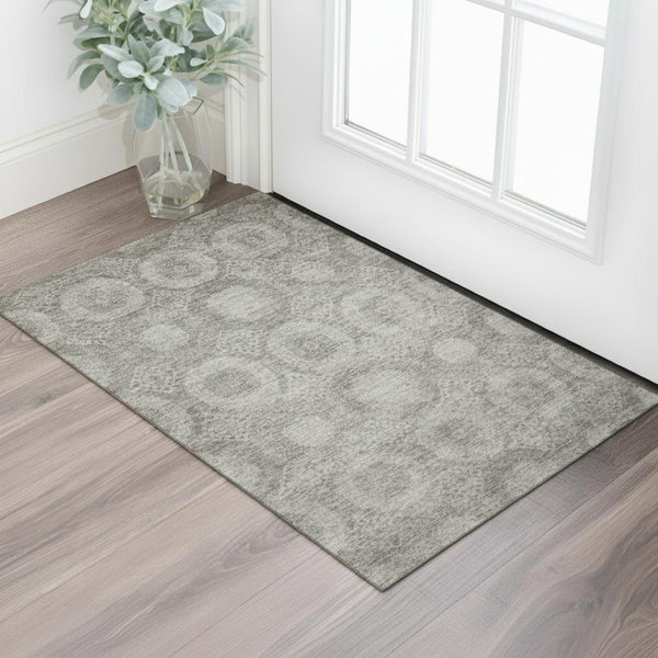 HomeRoots 5' X 8' Modern Pewter & Gray Geometric Area Rug - Washable, Stain Resistant, UV Protected Design 708285