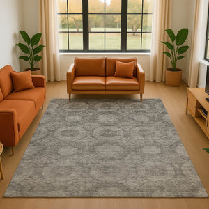 HomeRoots 5' X 8' Modern Pewter & Gray Geometric Area Rug - Washable, Stain Resistant, UV Protected Design 708285