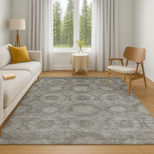 HomeRoots 5' X 8' Modern Pewter & Gray Geometric Area Rug - Washable, Stain Resistant, UV Protected Design 708285