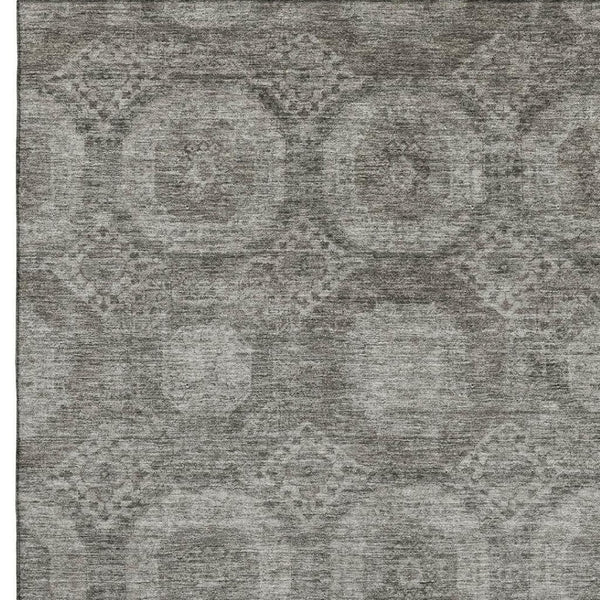 HomeRoots 5' X 8' Modern Pewter & Gray Geometric Area Rug - Washable, Stain Resistant, UV Protected Design 708285