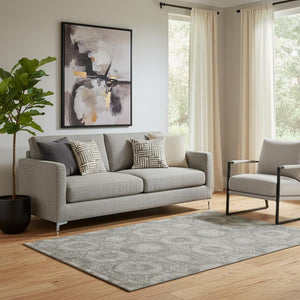HomeRoots 8' Contemporary Pewter and Gray Abstract Round Washable Rug - Durable, Stylish, and UV-Protected! 708286