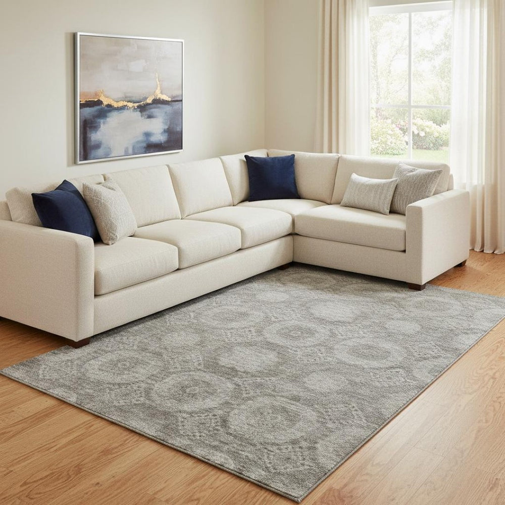HomeRoots 9' X 12' Pewter & Gray Abstract Geometric Area Rug - Washable, UV Protected & Kid-Friendly Design 708288