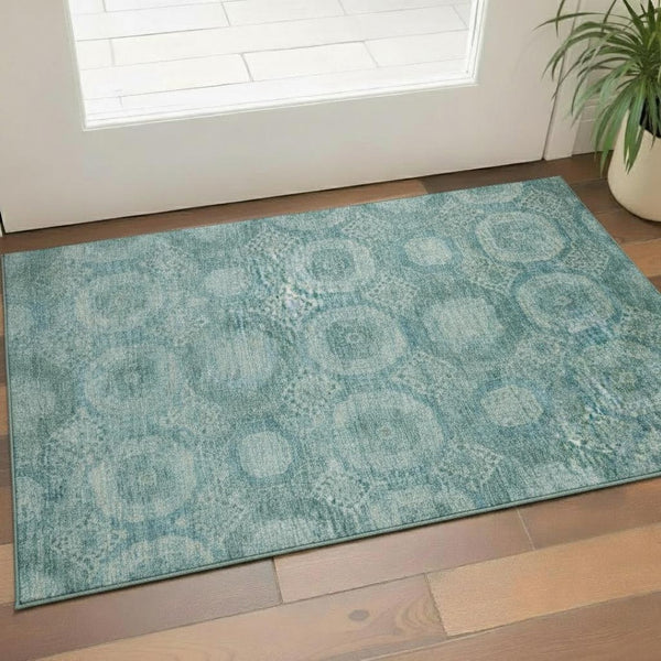 HomeRoots 5' X 8' Teal and Aqua Washable Area Rug - Stain Resistant, UV Protected, Perfect for Busy Homes! 708291