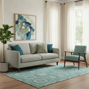HomeRoots 8' Teal and Aqua Abstract Geometric Round Rug - Washable, UV-Protected, Stain-Resistant Design! 708292