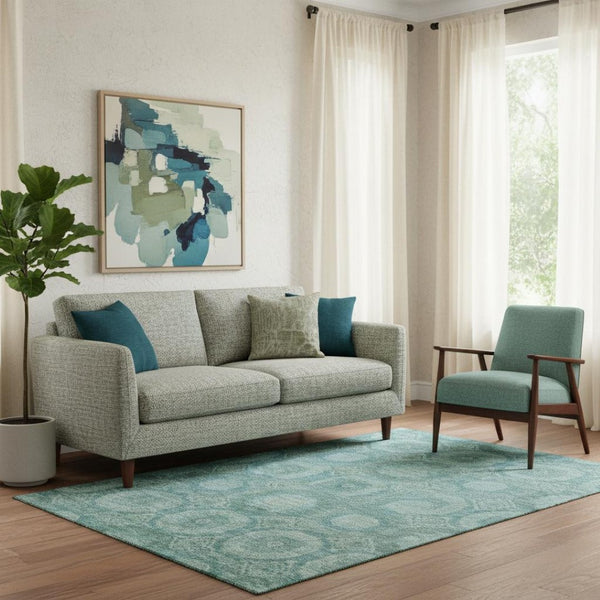 HomeRoots 8' Teal and Aqua Abstract Geometric Round Rug - Washable, UV-Protected, Stain-Resistant Design! 708292