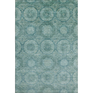 HomeRoots 8' Teal and Aqua Abstract Geometric Round Rug - Washable, UV-Protected, Stain-Resistant Design! 708292