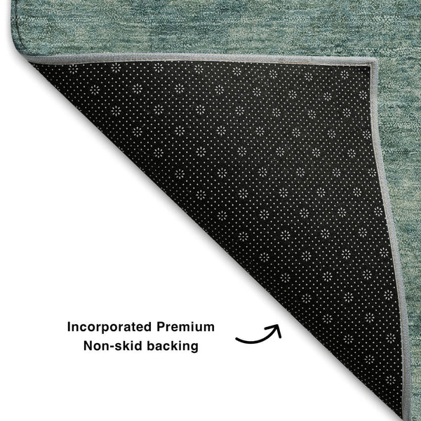 HomeRoots 8' Teal and Aqua Abstract Geometric Round Rug - Washable, UV-Protected, Stain-Resistant Design! 708292