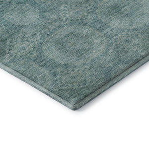 HomeRoots 8' Teal and Aqua Abstract Geometric Round Rug - Washable, UV-Protected, Stain-Resistant Design! 708292