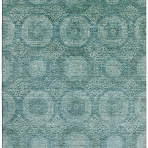 HomeRoots 8' Teal and Aqua Abstract Geometric Round Rug - Washable, UV-Protected, Stain-Resistant Design! 708292