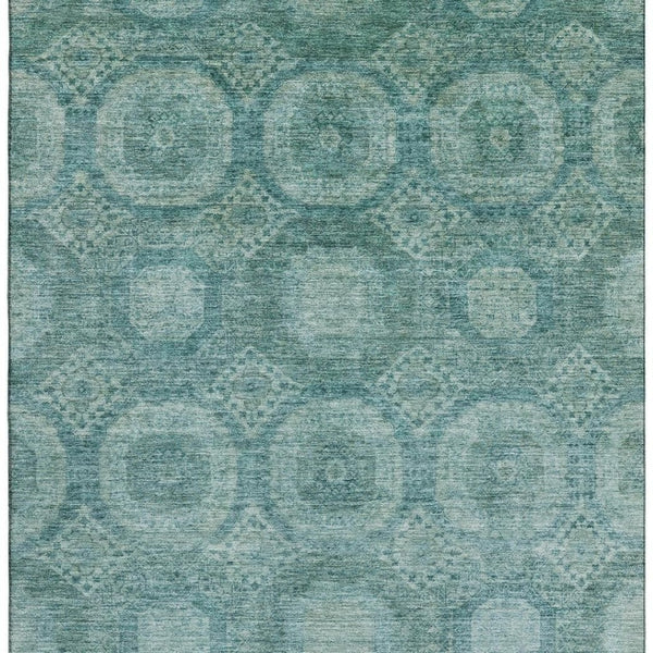 HomeRoots 8' Teal and Aqua Abstract Geometric Round Rug - Washable, UV-Protected, Stain-Resistant Design! 708292