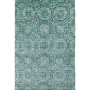 HomeRoots 8' Teal and Aqua Abstract Geometric Round Rug - Washable, UV-Protected, Stain-Resistant Design! 708292