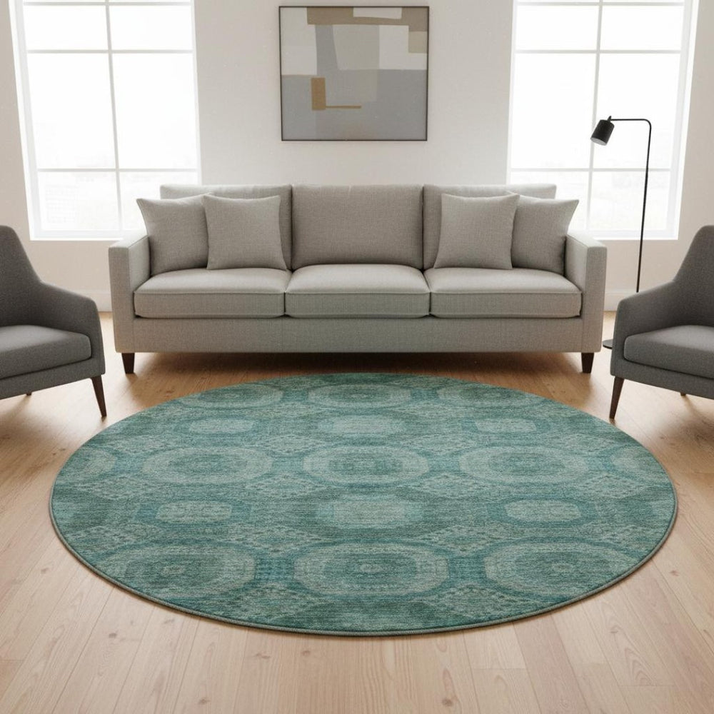 HomeRoots 8' X 10' Teal Aqua Abstract Geometric Washable Area Rug - Stain Resistant & UV Protected Design 708293