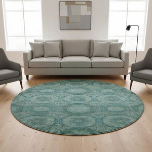 HomeRoots 8' X 10' Teal Aqua Abstract Geometric Washable Area Rug - Stain Resistant & UV Protected Design 708293
