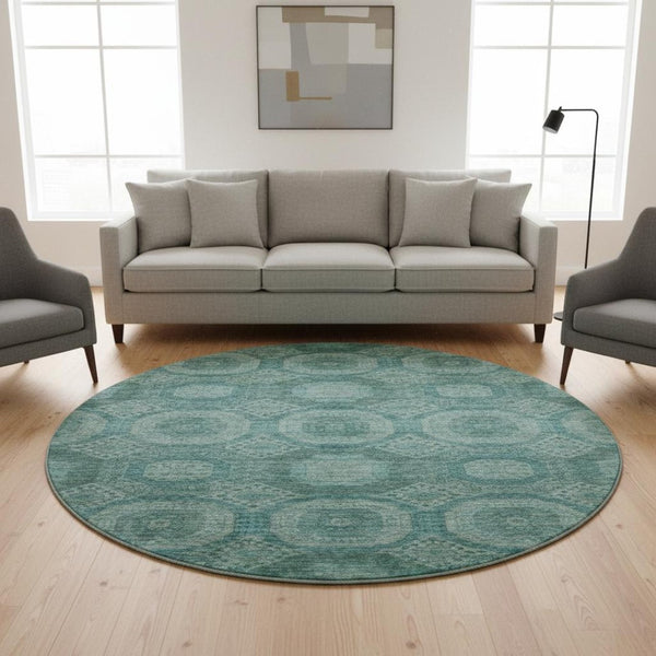 HomeRoots 8' X 10' Teal Aqua Abstract Geometric Washable Area Rug - Stain Resistant & UV Protected Design 708293