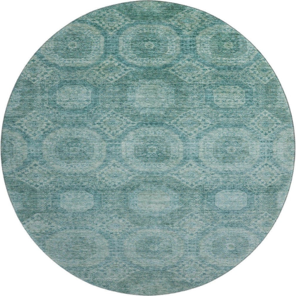 HomeRoots 8' X 10' Teal Aqua Abstract Geometric Washable Area Rug - Stain Resistant & UV Protected Design 708293