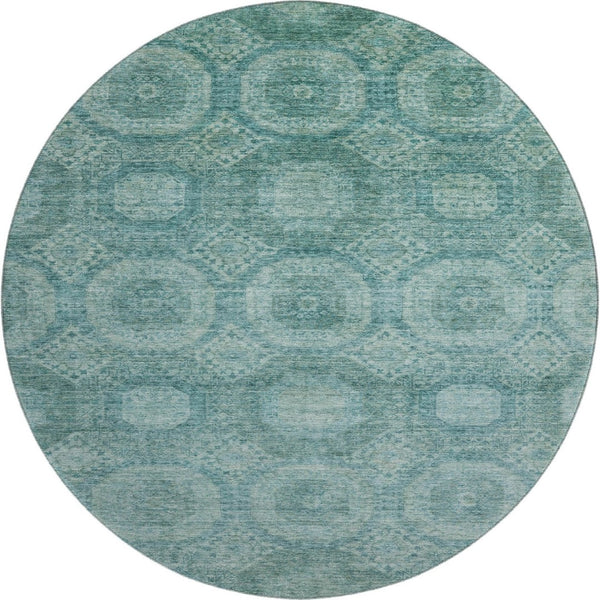 HomeRoots 8' X 10' Teal Aqua Abstract Geometric Washable Area Rug - Stain Resistant & UV Protected Design 708293