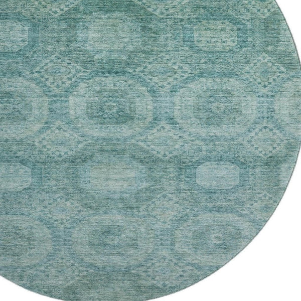 HomeRoots 8' X 10' Teal Aqua Abstract Geometric Washable Area Rug - Stain Resistant & UV Protected Design 708293