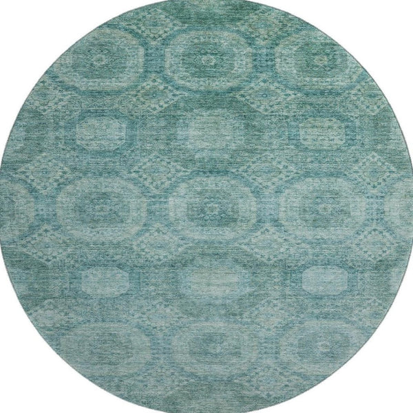 HomeRoots 8' X 10' Teal Aqua Abstract Geometric Washable Area Rug - Stain Resistant & UV Protected Design 708293