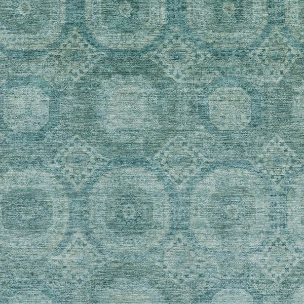 HomeRoots 9' X 12' Teal & Aqua Abstract Geometric Washable Rug - Durable, UV-Protected, Kid & Pet Friendly! 708294