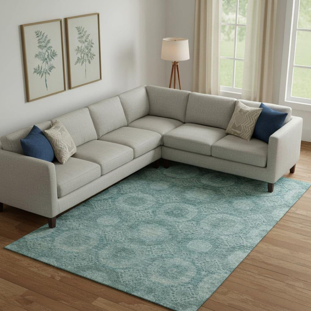 HomeRoots 10' X 14' Teal and Aqua Geometric Washable Area Rug – Durable, Stain-Resistant, UV Protected Style! 708295