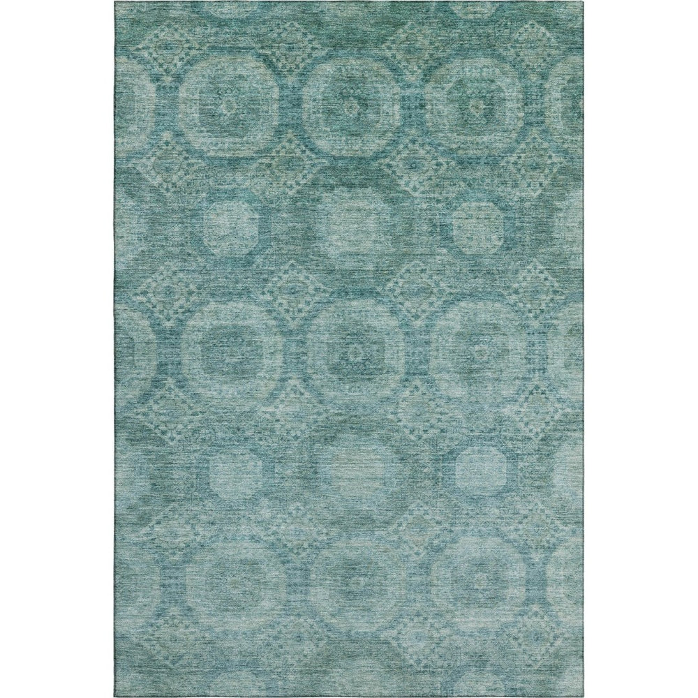 HomeRoots 10' X 14' Teal and Aqua Geometric Washable Area Rug – Durable, Stain-Resistant, UV Protected Style! 708295