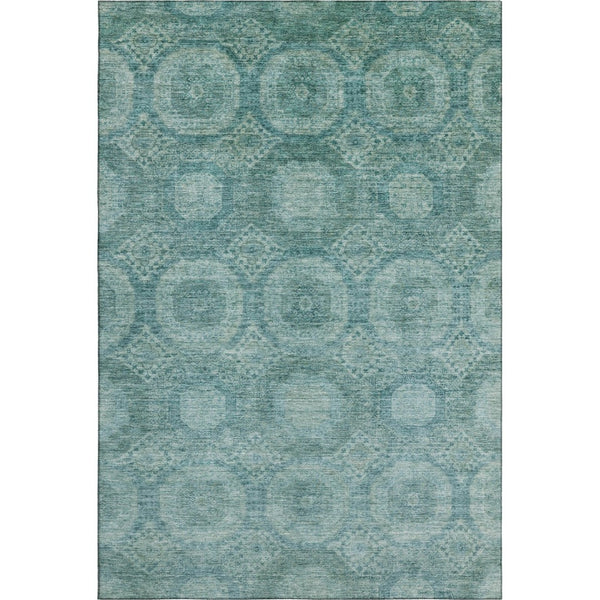HomeRoots 10' X 14' Teal and Aqua Geometric Washable Area Rug – Durable, Stain-Resistant, UV Protected Style! 708295