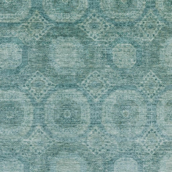 HomeRoots 10' X 14' Teal and Aqua Geometric Washable Area Rug – Durable, Stain-Resistant, UV Protected Style! 708295