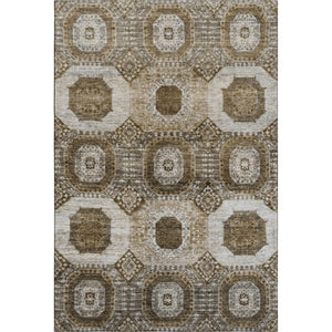 HomeRoots 8' Round Washable Rug in Brown, Beige & Taupe - Modern Geometric Design with UV Protection & Durability 708298
