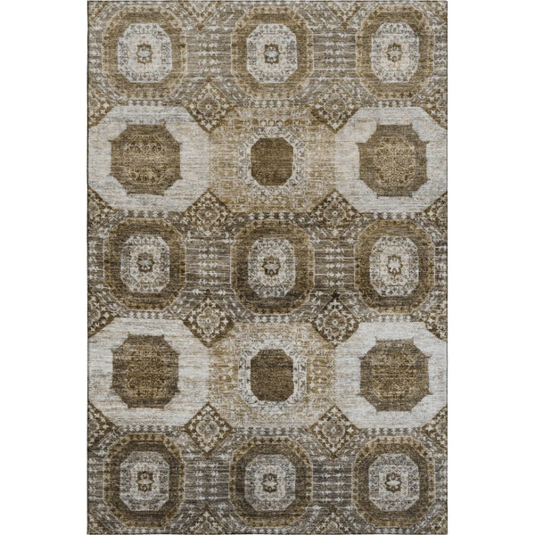 HomeRoots 8' Round Washable Rug in Brown, Beige & Taupe - Modern Geometric Design with UV Protection & Durability 708298