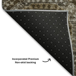 HomeRoots 8' Round Washable Rug in Brown, Beige & Taupe - Modern Geometric Design with UV Protection & Durability 708298