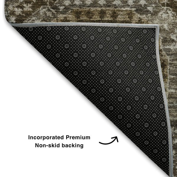 HomeRoots 8' Round Washable Rug in Brown, Beige & Taupe - Modern Geometric Design with UV Protection & Durability 708298