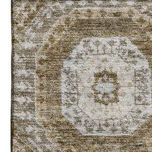 HomeRoots 8' Round Washable Rug in Brown, Beige & Taupe - Modern Geometric Design with UV Protection & Durability 708298