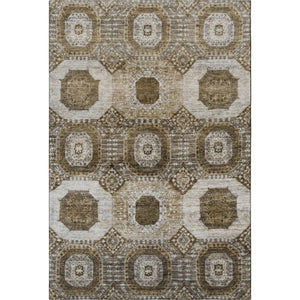 HomeRoots 8' Round Washable Rug in Brown, Beige & Taupe - Modern Geometric Design with UV Protection & Durability 708298