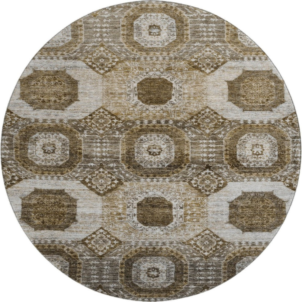 HomeRoots 8' Geometric Washable Area Rug in Brown, Beige & Taupe - Durable, Stain Resistant, UV Protected! 708299