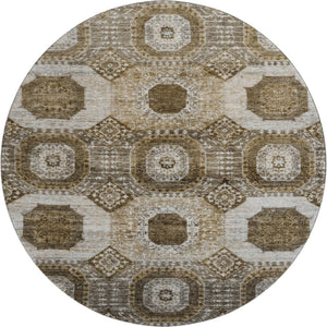 HomeRoots 8' Geometric Washable Area Rug in Brown, Beige & Taupe - Durable, Stain Resistant, UV Protected! 708299