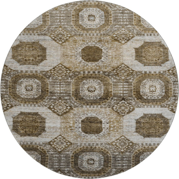 HomeRoots 8' Geometric Washable Area Rug in Brown, Beige & Taupe - Durable, Stain Resistant, UV Protected! 708299