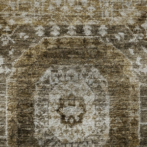 HomeRoots 8' Geometric Washable Area Rug in Brown, Beige & Taupe - Durable, Stain Resistant, UV Protected! 708299