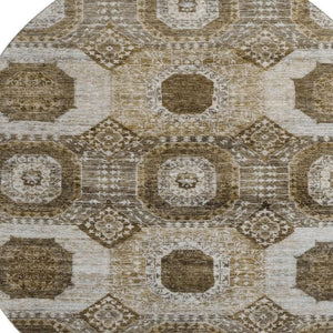 HomeRoots 8' Geometric Washable Area Rug in Brown, Beige & Taupe - Durable, Stain Resistant, UV Protected! 708299