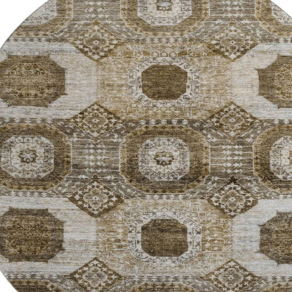 HomeRoots 8' Geometric Washable Area Rug in Brown, Beige & Taupe - Durable, Stain Resistant, UV Protected! 708299