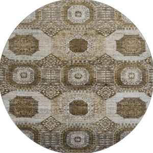 HomeRoots 8' Geometric Washable Area Rug in Brown, Beige & Taupe - Durable, Stain Resistant, UV Protected! 708299