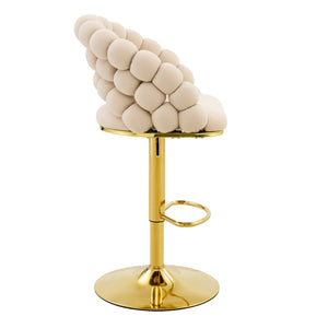 English Elm Set of 2 Velvet Barstools Sculptural Bubble Back Gold Legs Adjustable Kitchen Seating W3875P370839
