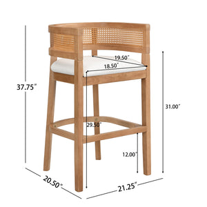 English Elm Christopher Knight Home® - Wood Upholstered Arm Bar Stools Set Of 2 - Chic Beige & Natural Oak, Comfortable For Kitchen & Bar N771P265581Q