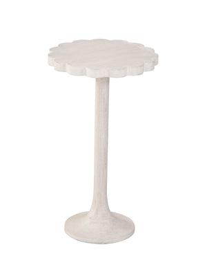 Basset Mirror Keiran Accent Table - Elegant Sandblasted Solid Mango Wood With Scallop Top & Tulip Base Design White Mango Wood 7083-lr-223