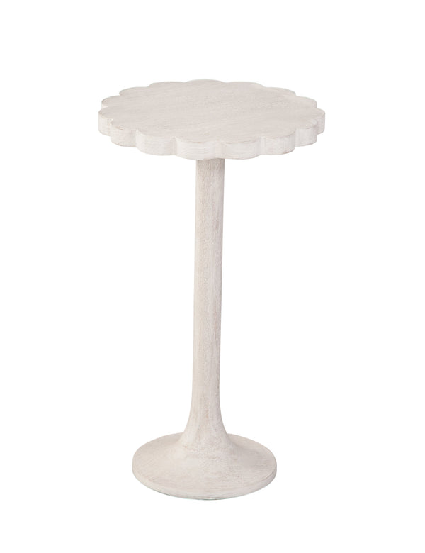 Basset Mirror Keiran Accent Table - Elegant Sandblasted Solid Mango Wood With Scallop Top & Tulip Base Design White Mango Wood 7083-lr-223
