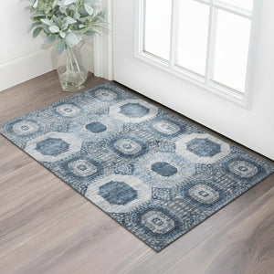 HomeRoots 5' X 8' Blue and Ivory Abstract Geometric Area Rug - Washable, UV Protected, Soft, and Stylish! 708303