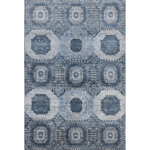 HomeRoots 8' Blue And Ivory Abstract Geometric Round Rug - Washable, Stain-Resistant, UV-Protected Design 708304