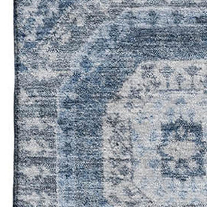 HomeRoots 8' Blue And Ivory Abstract Geometric Round Rug - Washable, Stain-Resistant, UV-Protected Design 708304